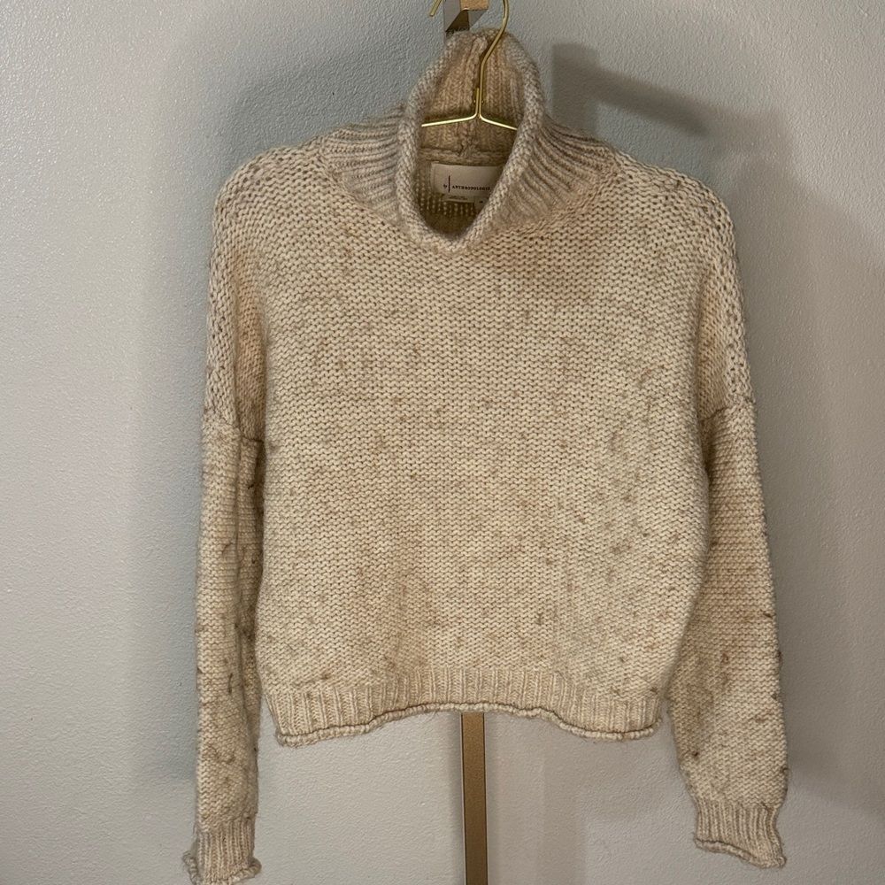 By Anthropologie Wool Alpaca Oatmeal Turtleneck Knit Sweater Women's XS